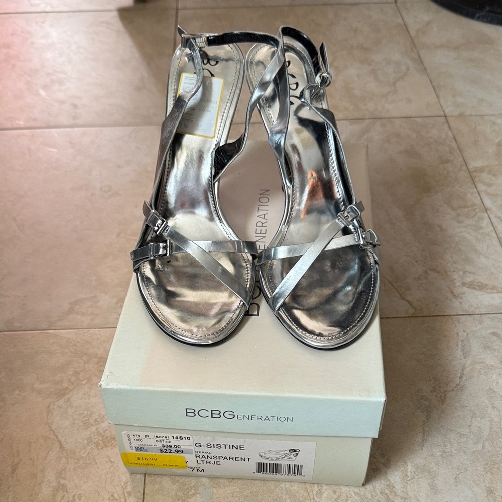 BCBGeneration Metallic Silver Women's Sandals
